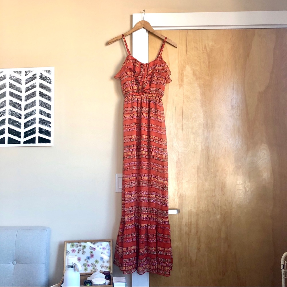 Bohemian lightweight rust colored maxi dress